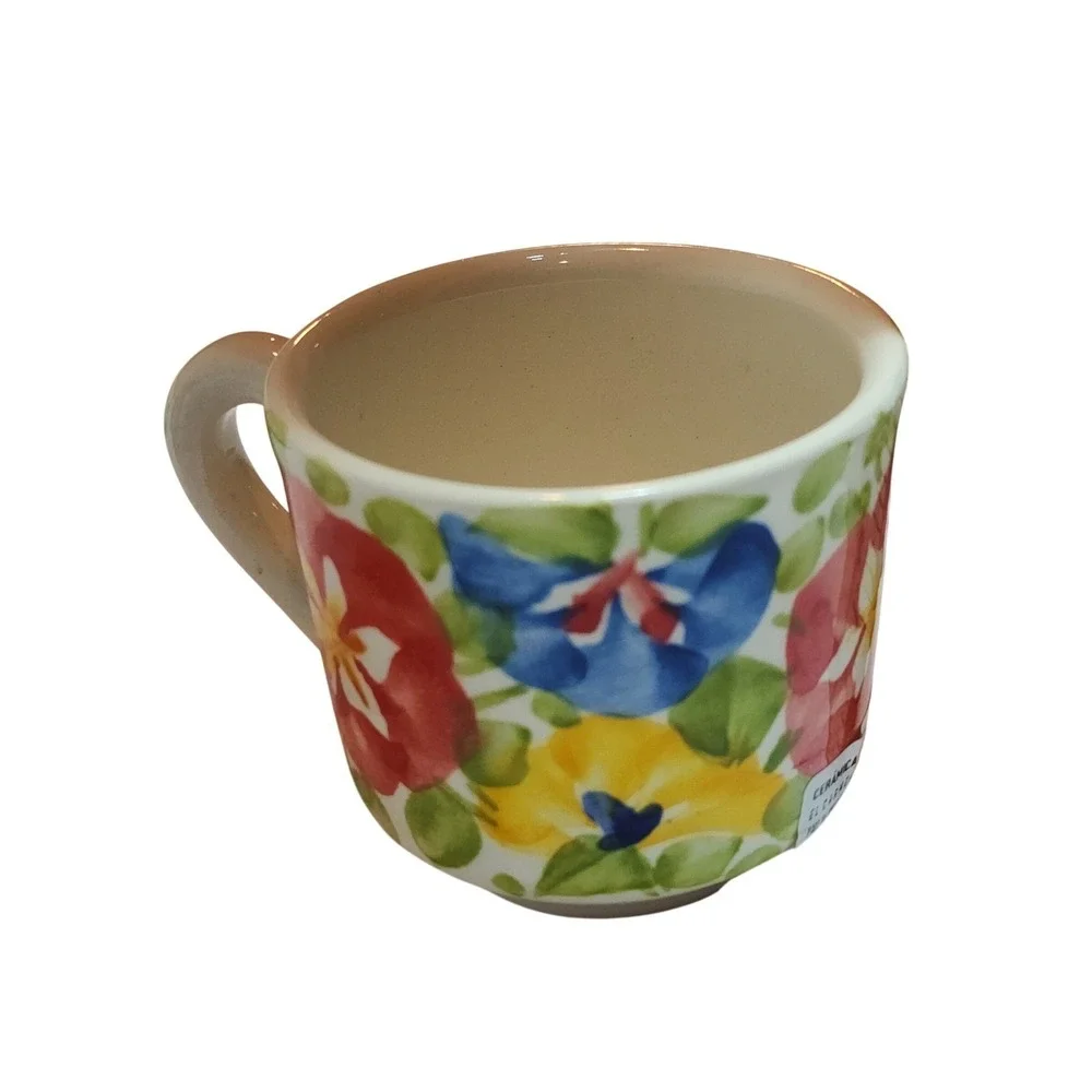 Ceramicas Renacer Providencia Espresso Cup Saucer Set 4pc Colombia Floral Cerami